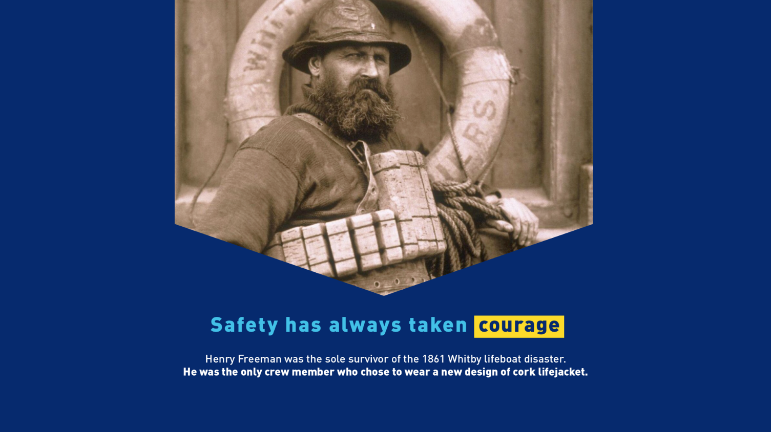 Image of Henry Freeman in 1861 testing new cork lifejacket