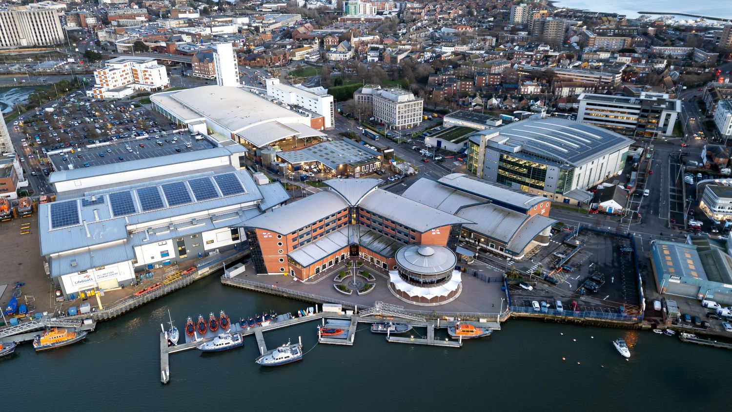 Aerial shot of RNLI buildings in Poole
