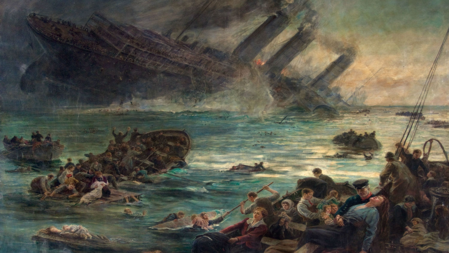 Painting entitled The Sinking of the Luisitania by Thomas Marie Madawaska Hemy