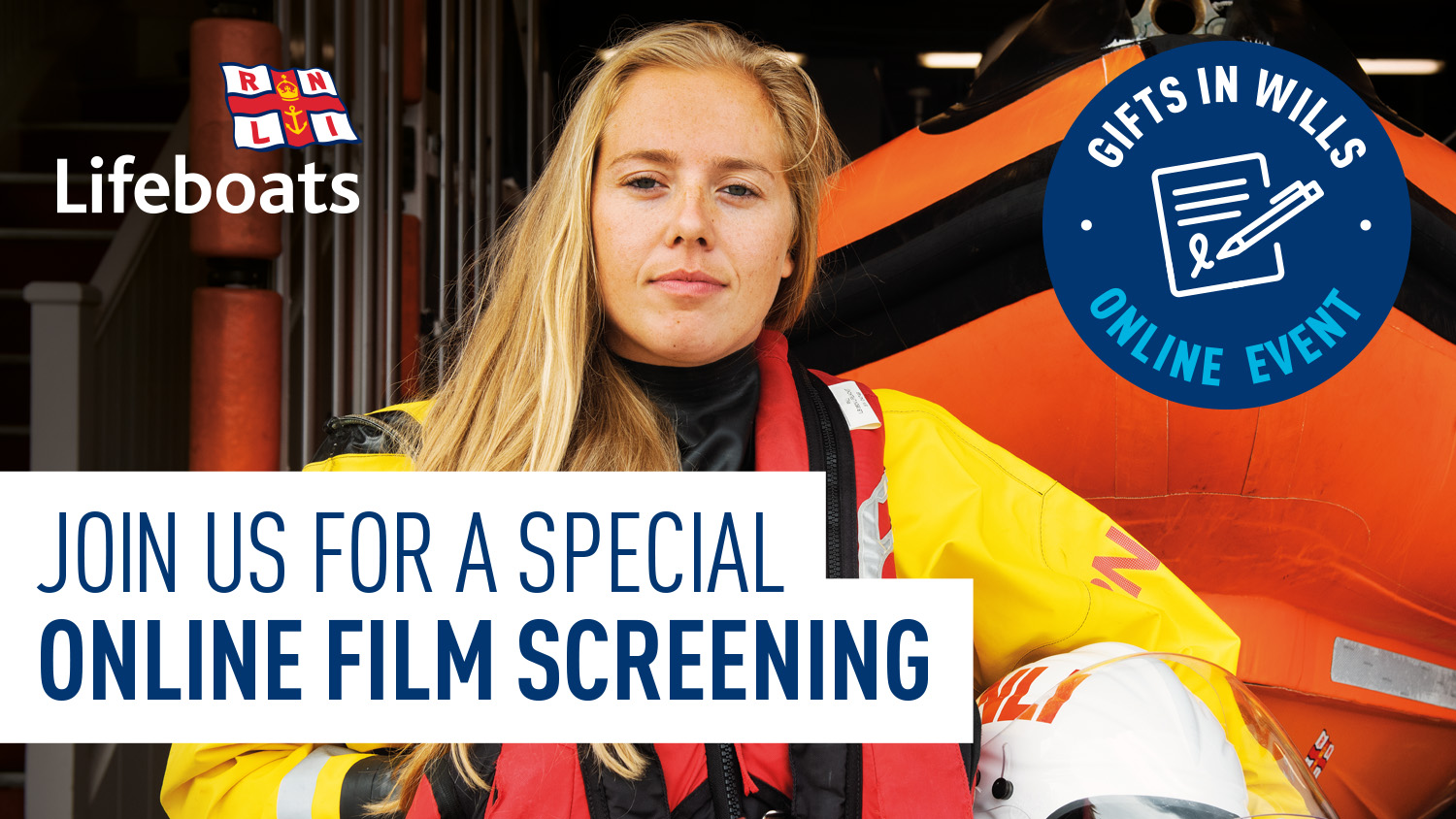A female crew member with the caption 'Join us for a special online film screening'. 