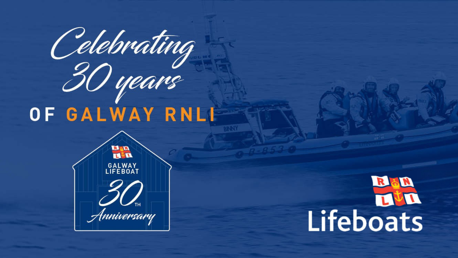 Designed header image for Galway's 30th Anniversary celebration with logo and RIB in background