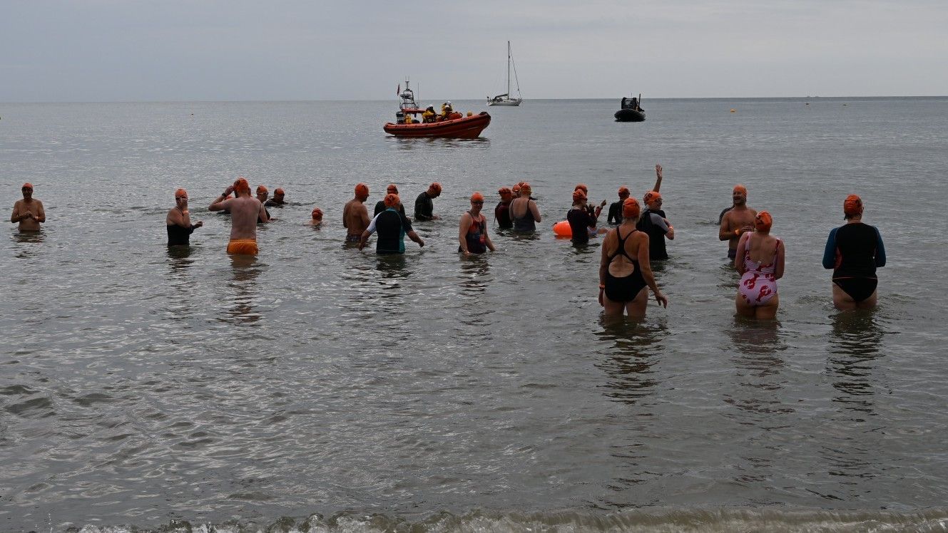 Swimmers starting the swim challenge