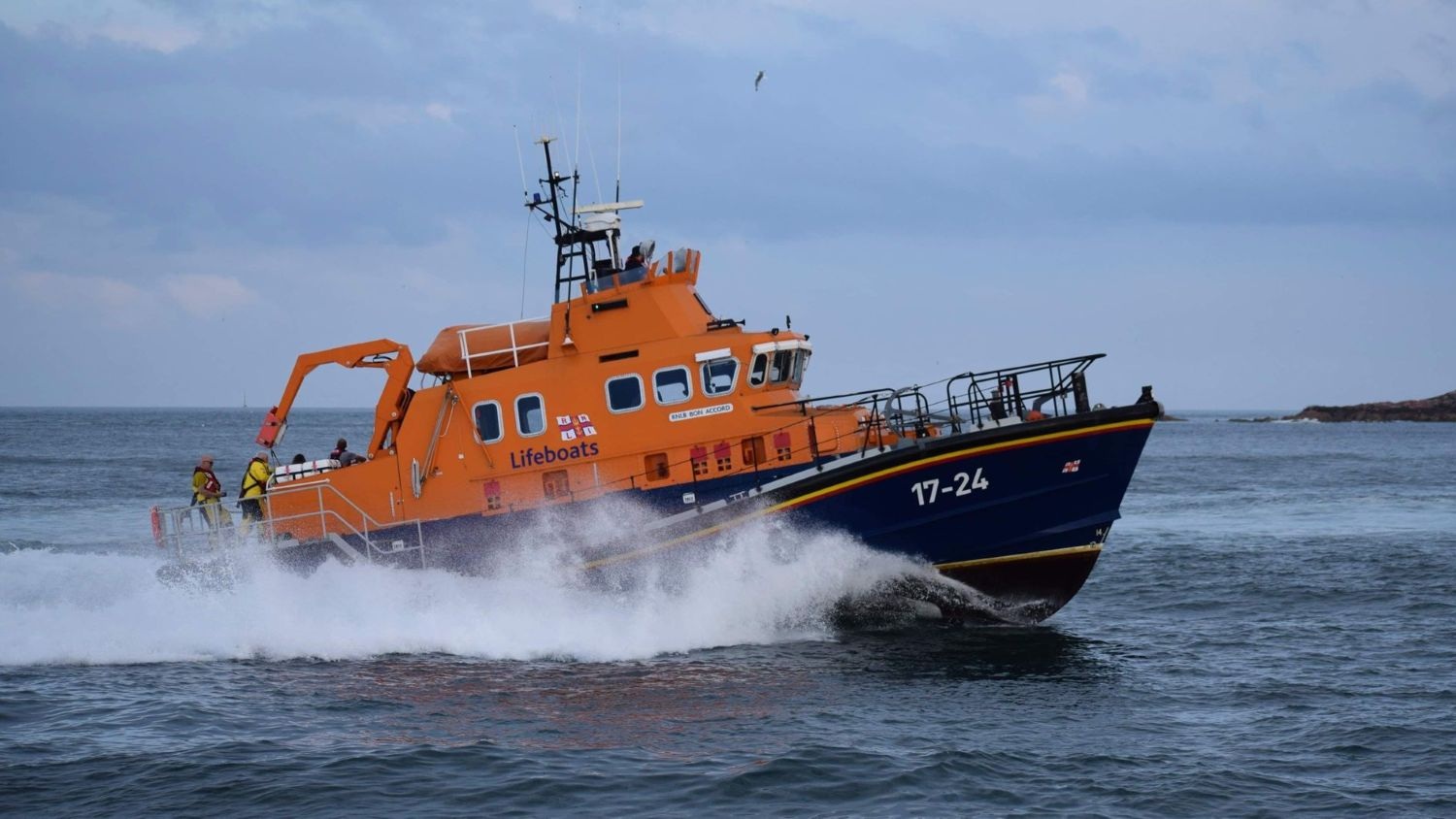 The Bon Accord Severn class lifeboat at sea