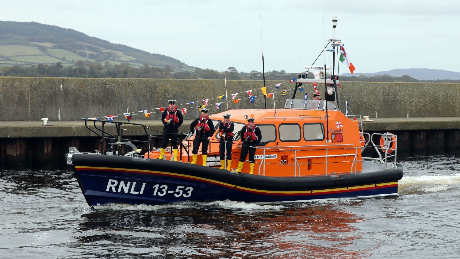 Arrival of Arklow Shannon class all-weather lifeboat Roy Holloway 13-53 on station for the first time.