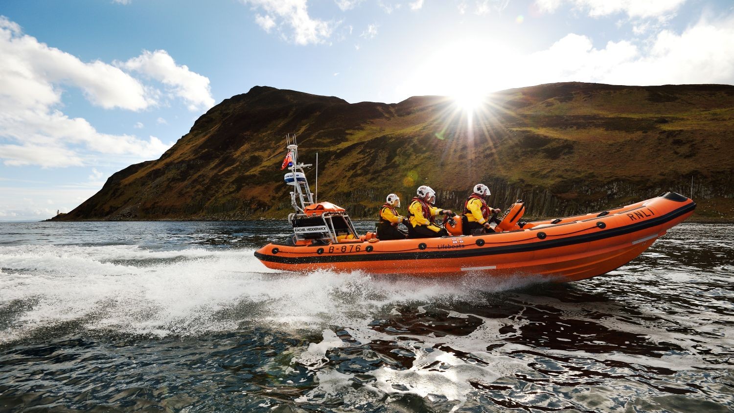 Arran (Lamlash) Atlantic 85 inshore lifeboat Rachel Hedderwick B-876 at sea during a training exercise.