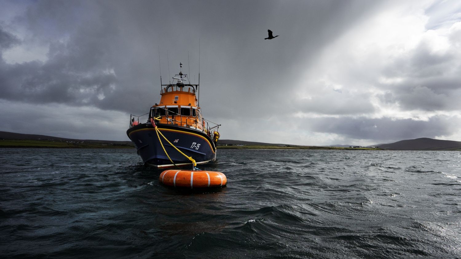 A Severn class all weather lifeboat moored afloat.