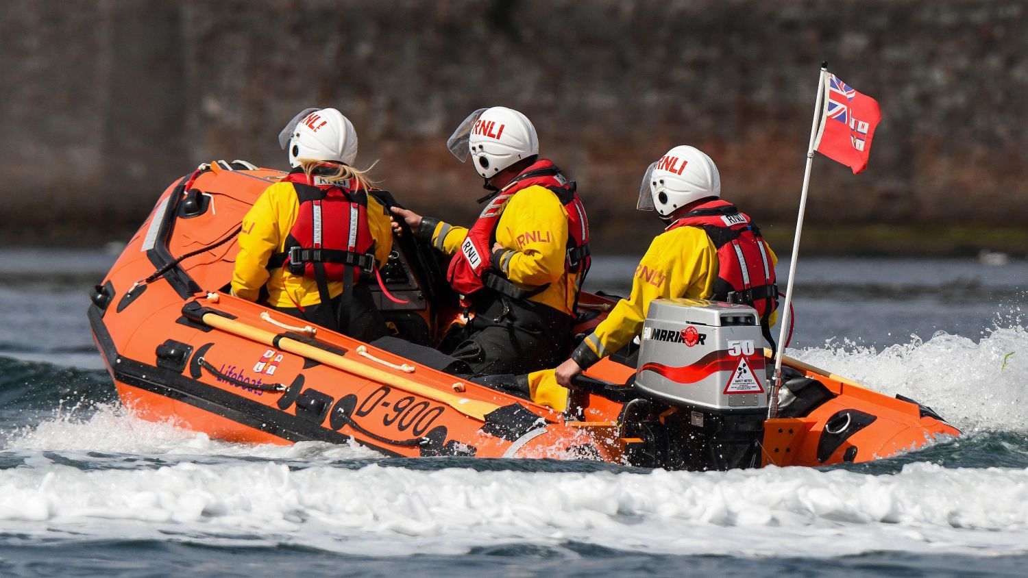 Berwick-upon-Tweed D-class lifeboat Glenis Joan Felstead at sea duing a training exercise.