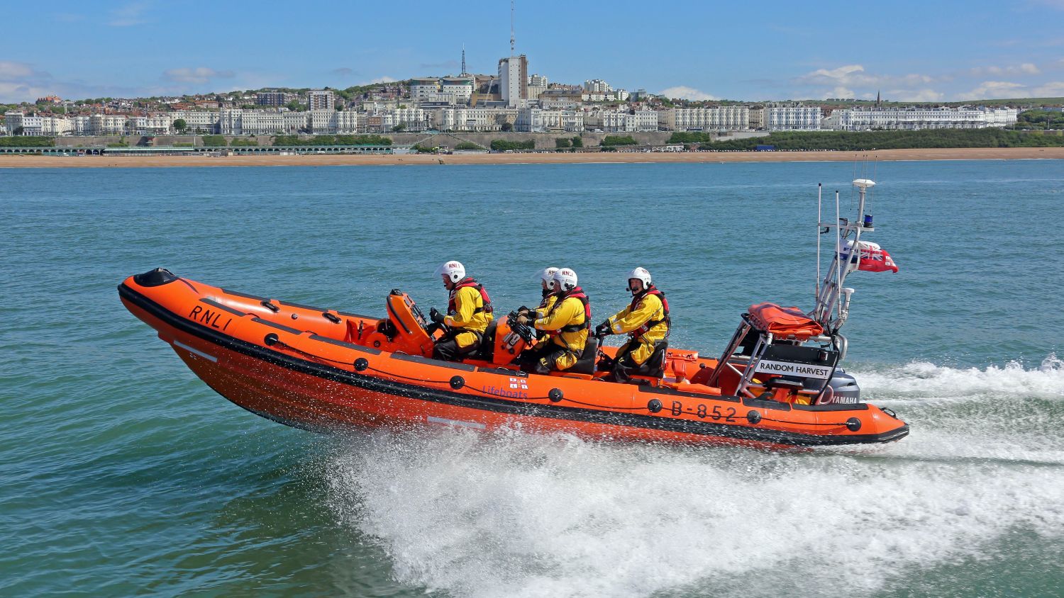 Brighton Atlantic 85 inshore lifeboat Random Harvest B-852 at sea during a training exercise.
