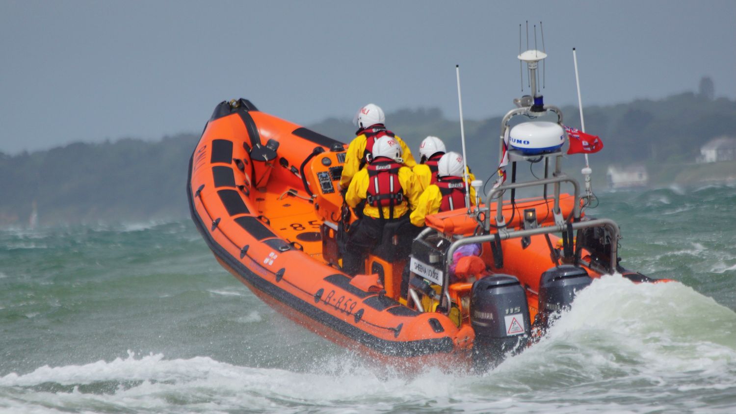 Cowes B class lifeboat Sheena Louise at sea for the start of the Fastnet Race
