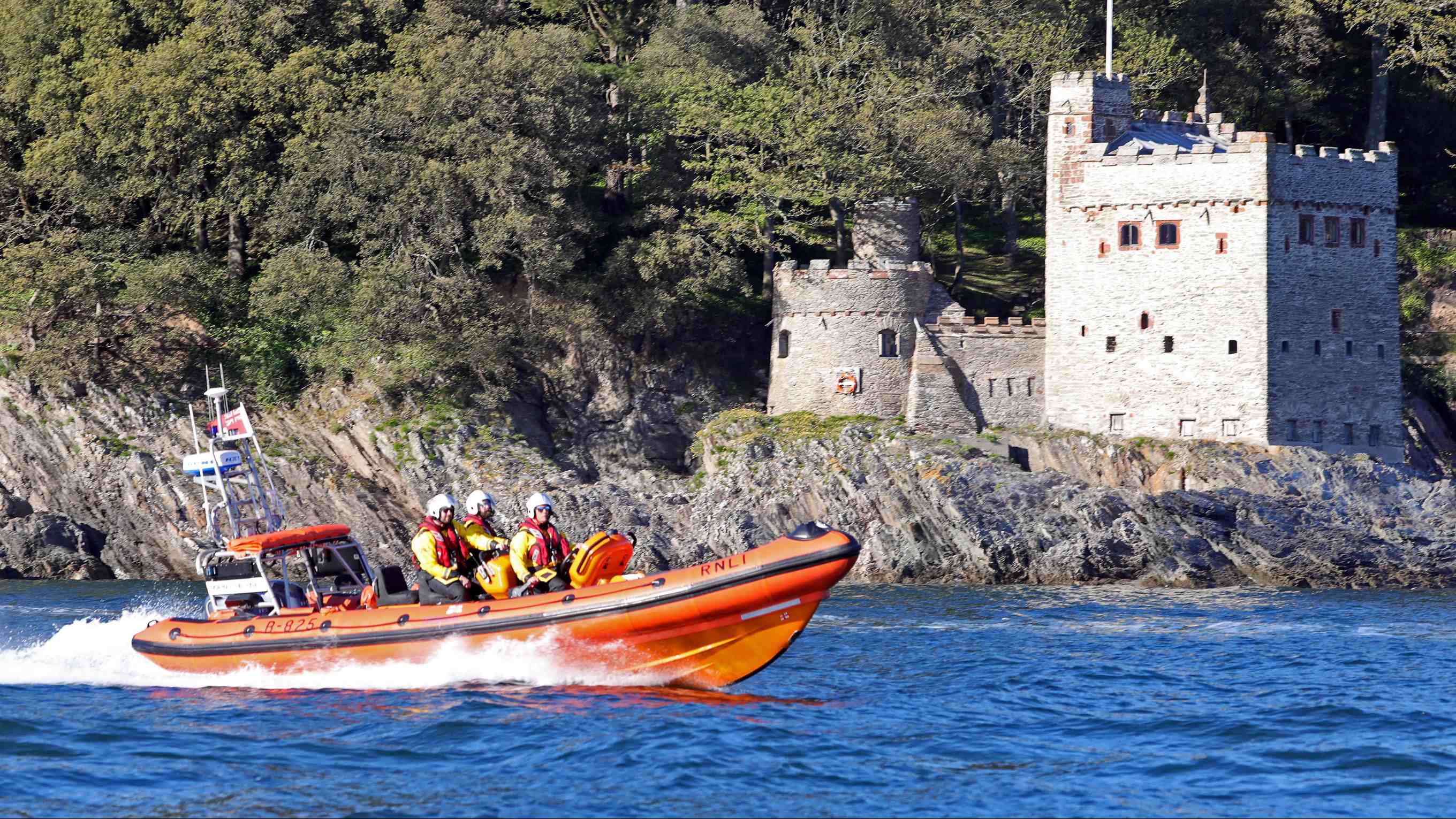 Relief Atlantic 85 inshore lifeboat Norma Ethel Vinall B-825 at Dart, at sea during a training exercise.