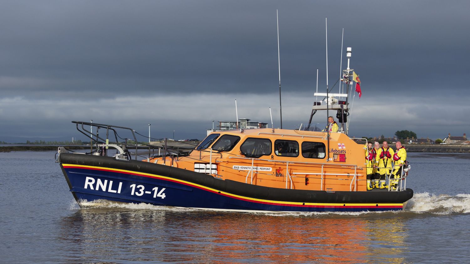 Fleetwood Shannon class lifeboat Kenneth James Pierpoint 13-14 at sea during a training exercise.