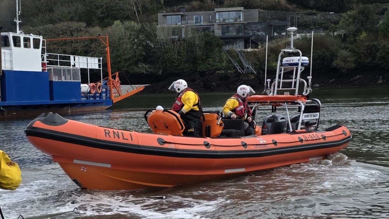 B class lifeboat Spirit of Daisy being launched at Fowey lifeboat station