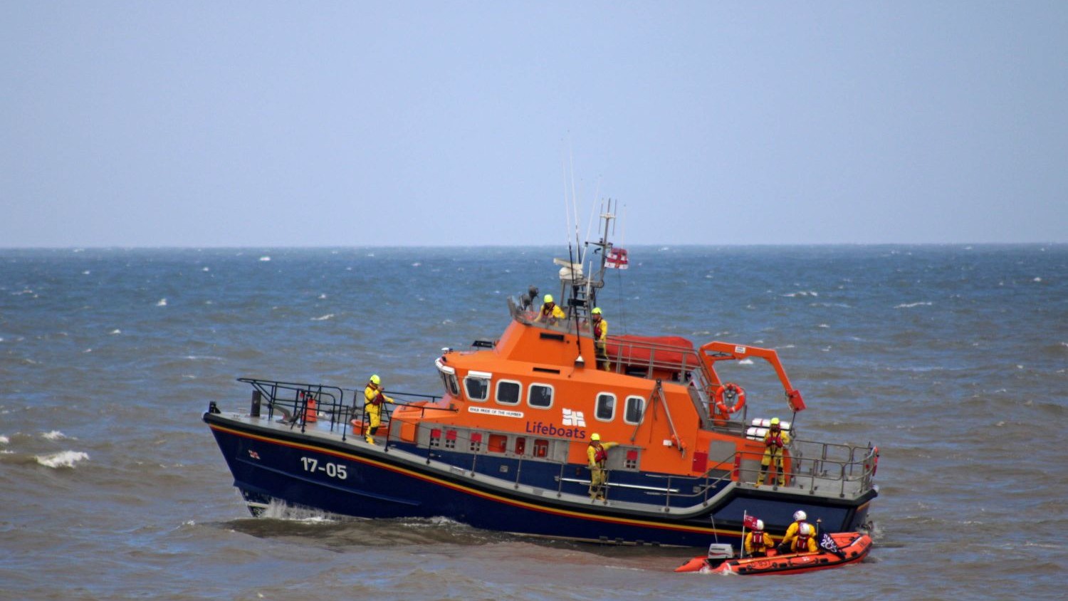 The Humber all weather lifeboat with a smaller inshore lifeboat alongside.