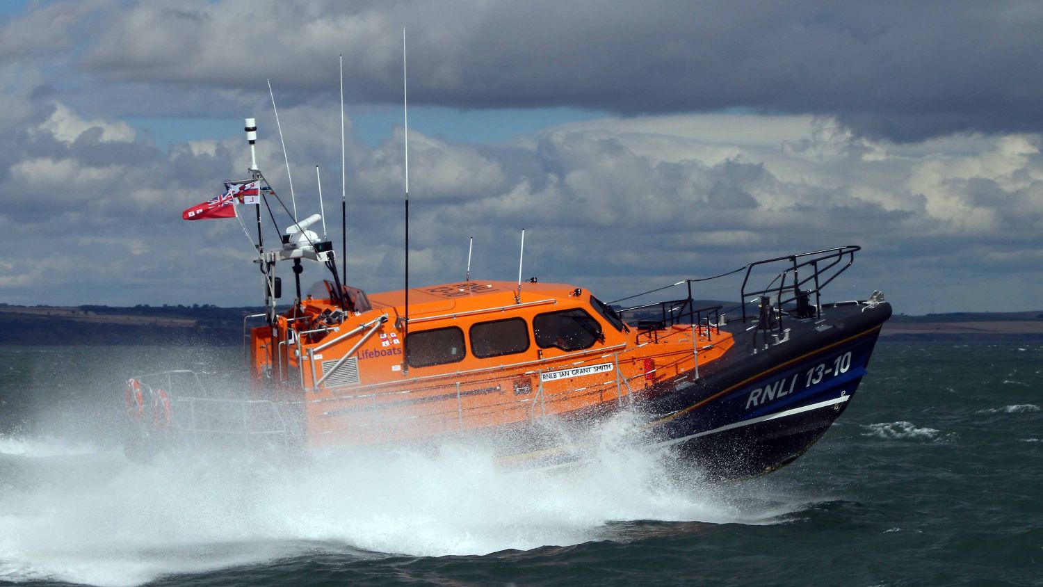 Shannon class all-weather lifeboat Ian Grant Smith 13-10 at sea.