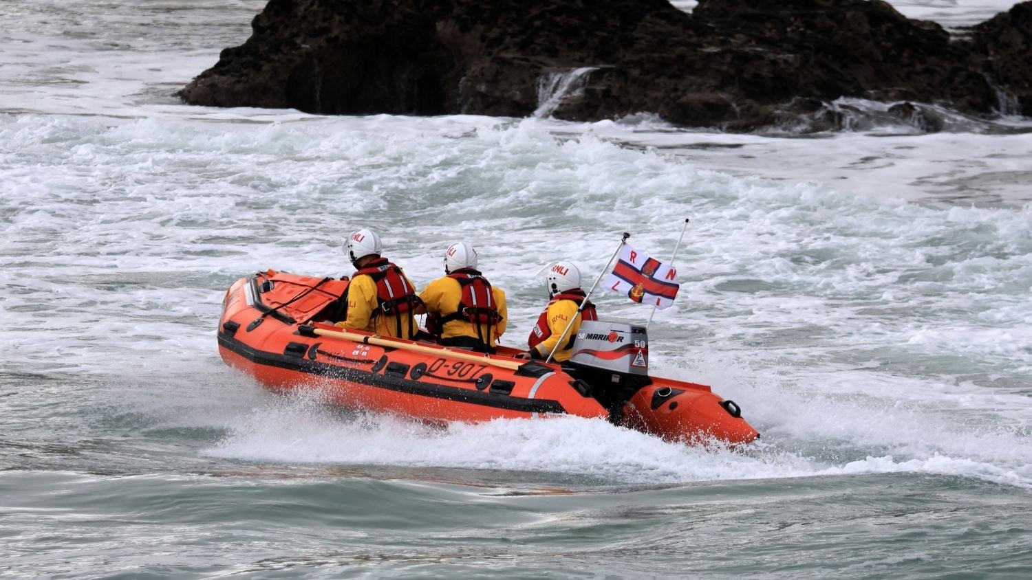 Newquay D class ILB at sea following her naming ceremony