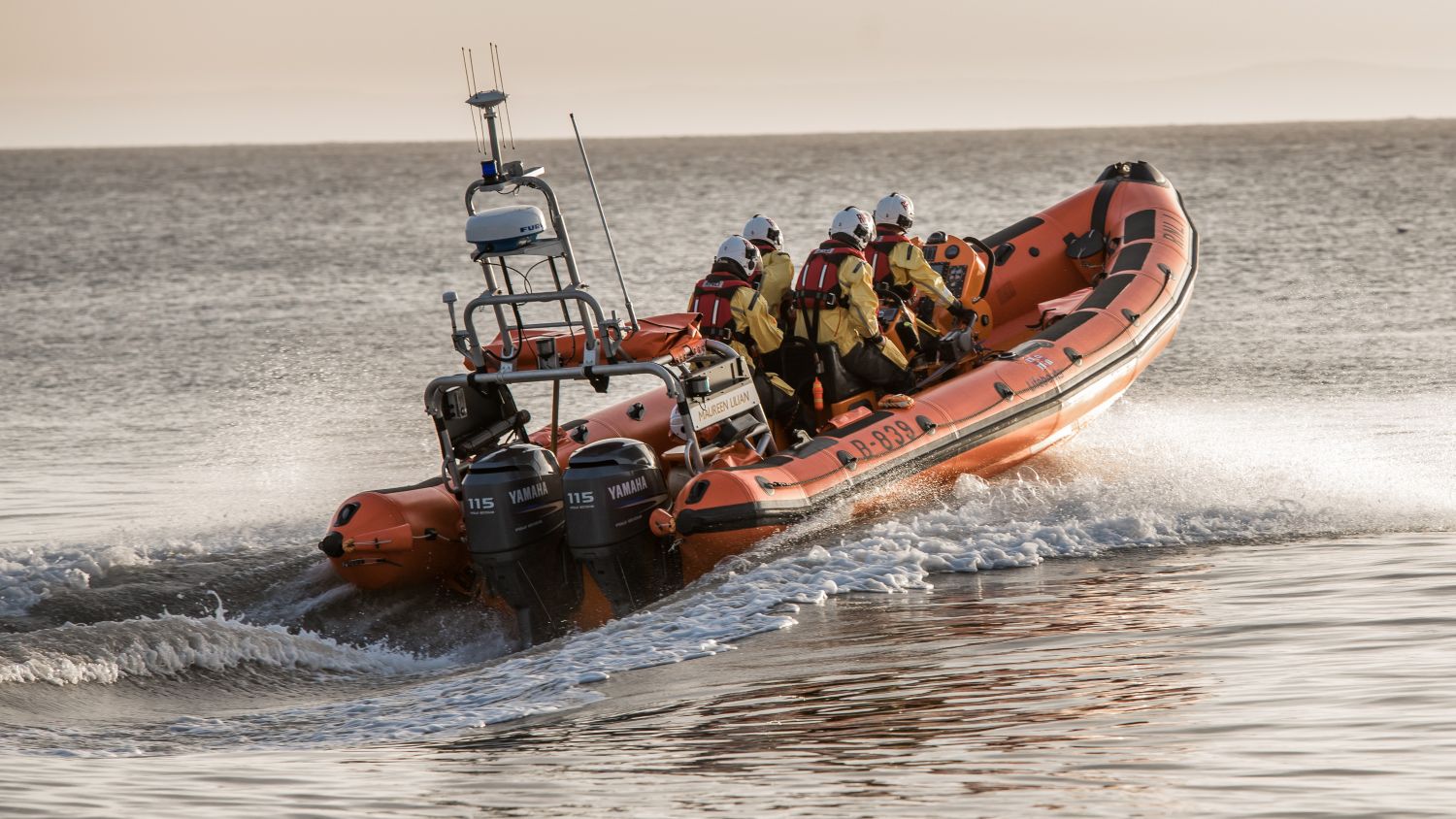 Penarth Atlantic 85 inshore lifeboat Maureen Lillian B-839 at sea, four crew onboard