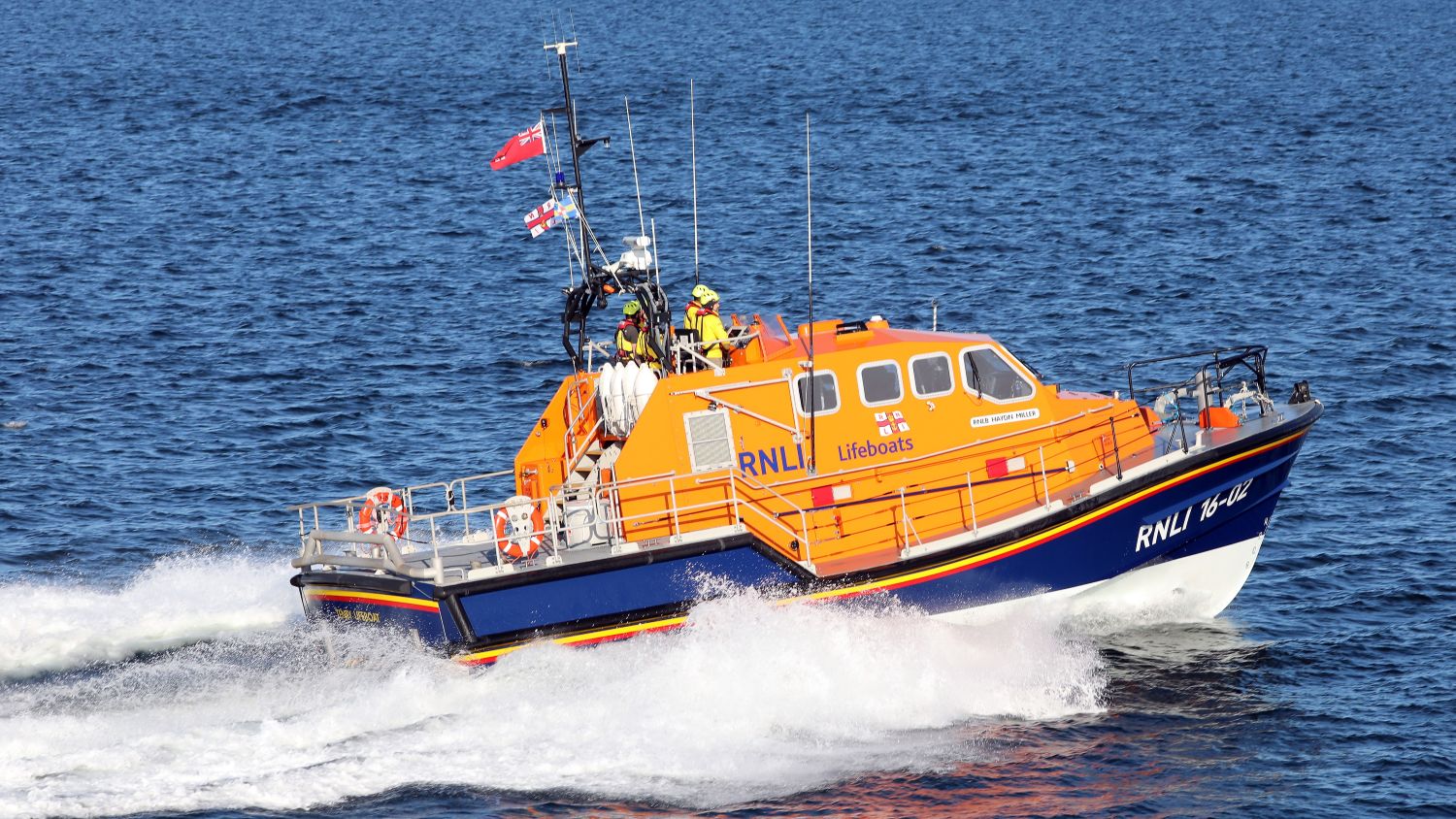 Tenby Tamar class all-weather lifeboat Haydn Miller 16-02 at sea on a training exercise.