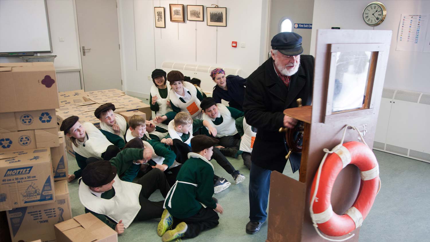 School children take part in a sea survivors activity session