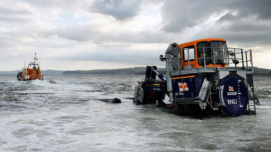RNLI Exmouth Shannon lifeboat on a launch and recovery exercise