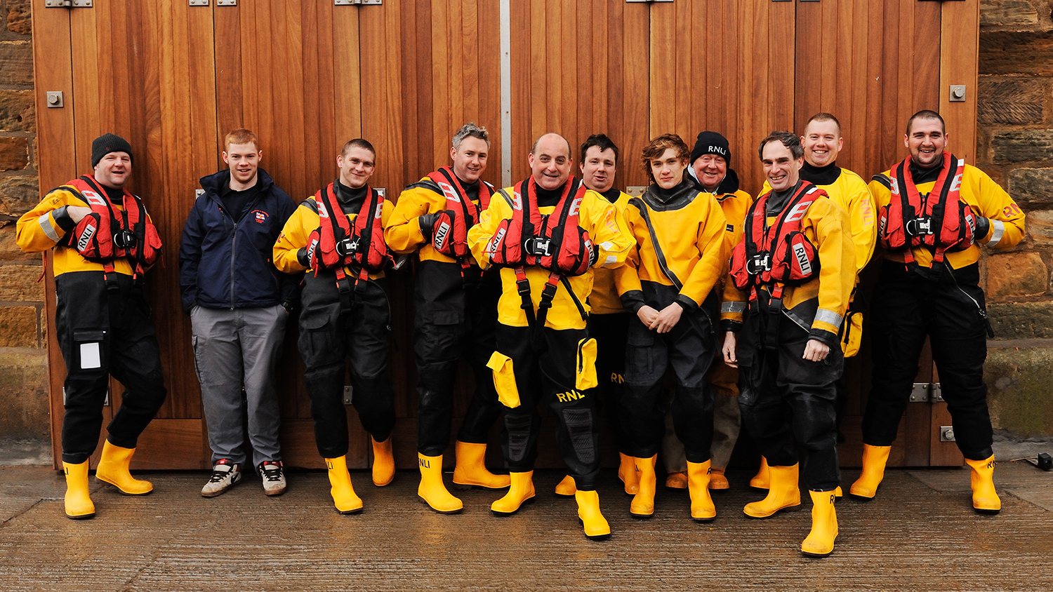 Staithes and Runswick lifeboat crew outside the lifeboat station