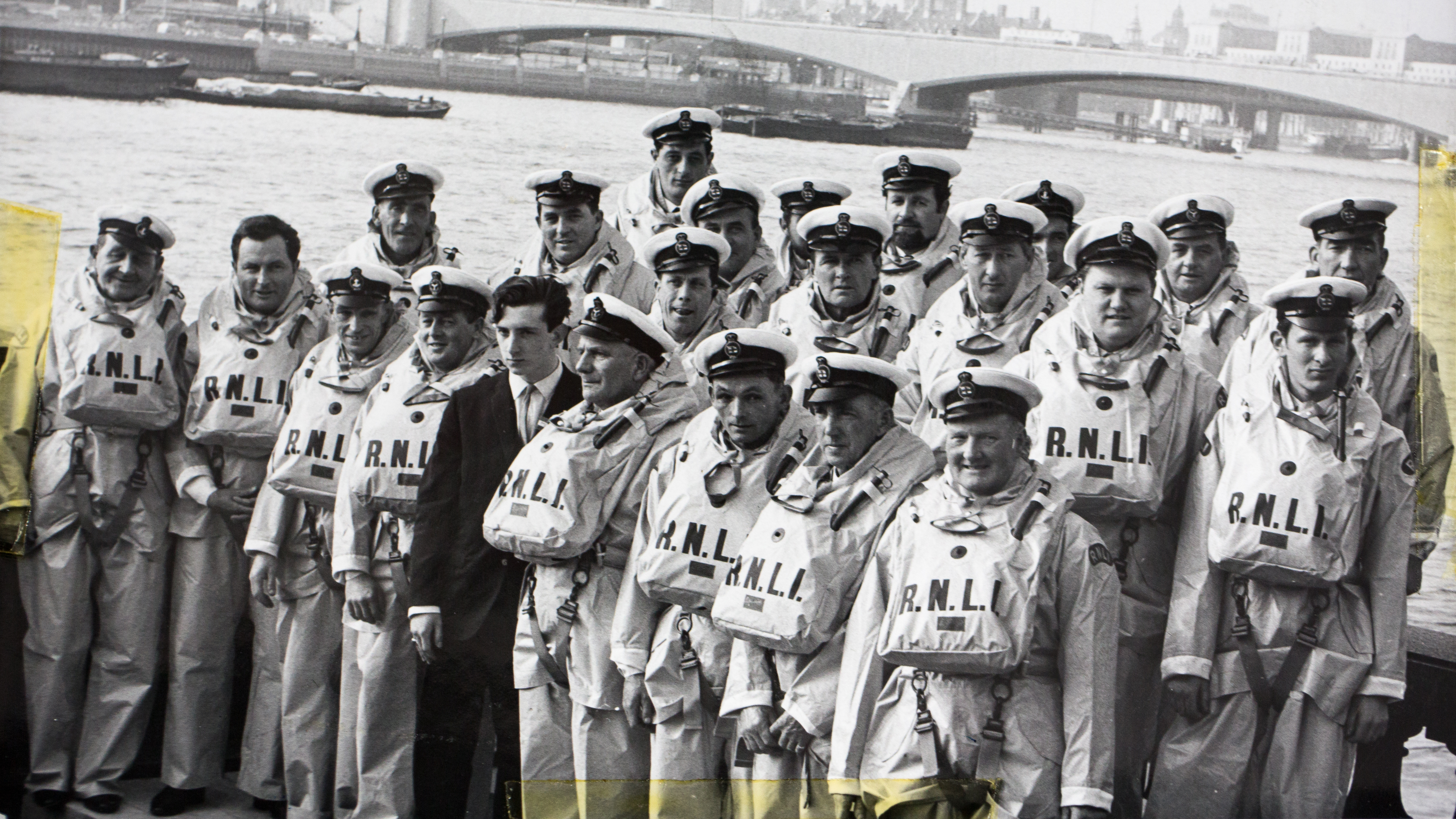 A group of RNLI medallists in 1967, including crew members from the Nafsiporos rescue