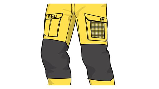 New RNLI crew kit from Helly Hansen - reinforced materials close-up of knees
