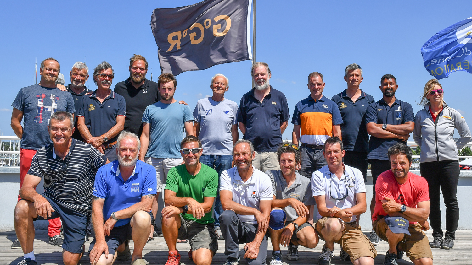Golen Globe Race skippers take a group photo in Les Sables d'Olonne