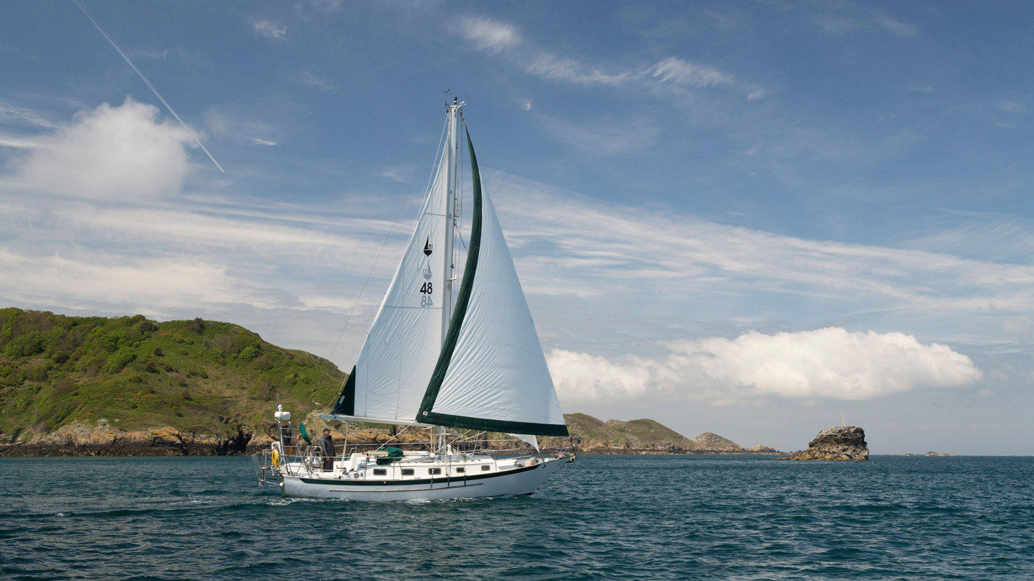 Sark Sailor Andy Cook aboard Sea Otter