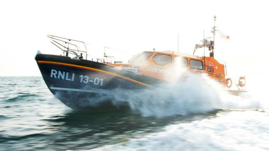 A Shannon lifeboat on a training exercise at sea