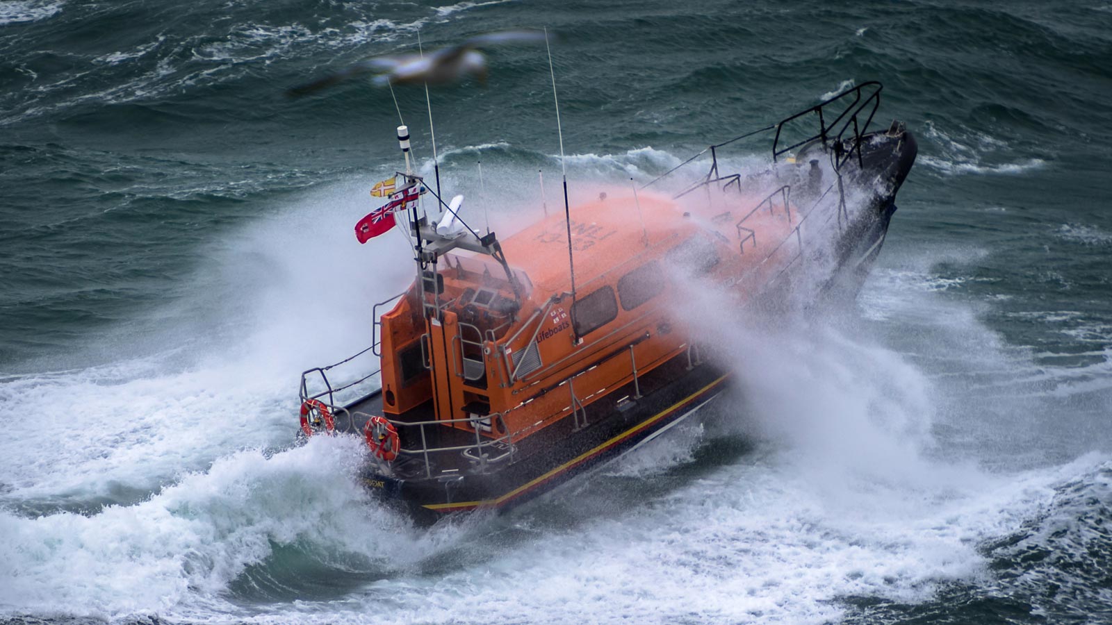 Swanage’s Shannon class lifeboat during rough weather training