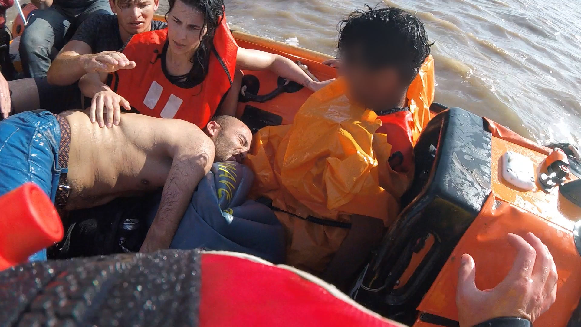 Relief at being saved by the lifeboat