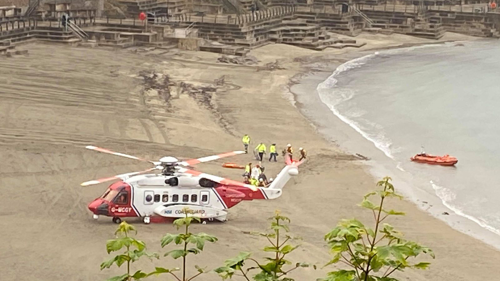 The coastguard helicopter prepares to take Louis to hospital