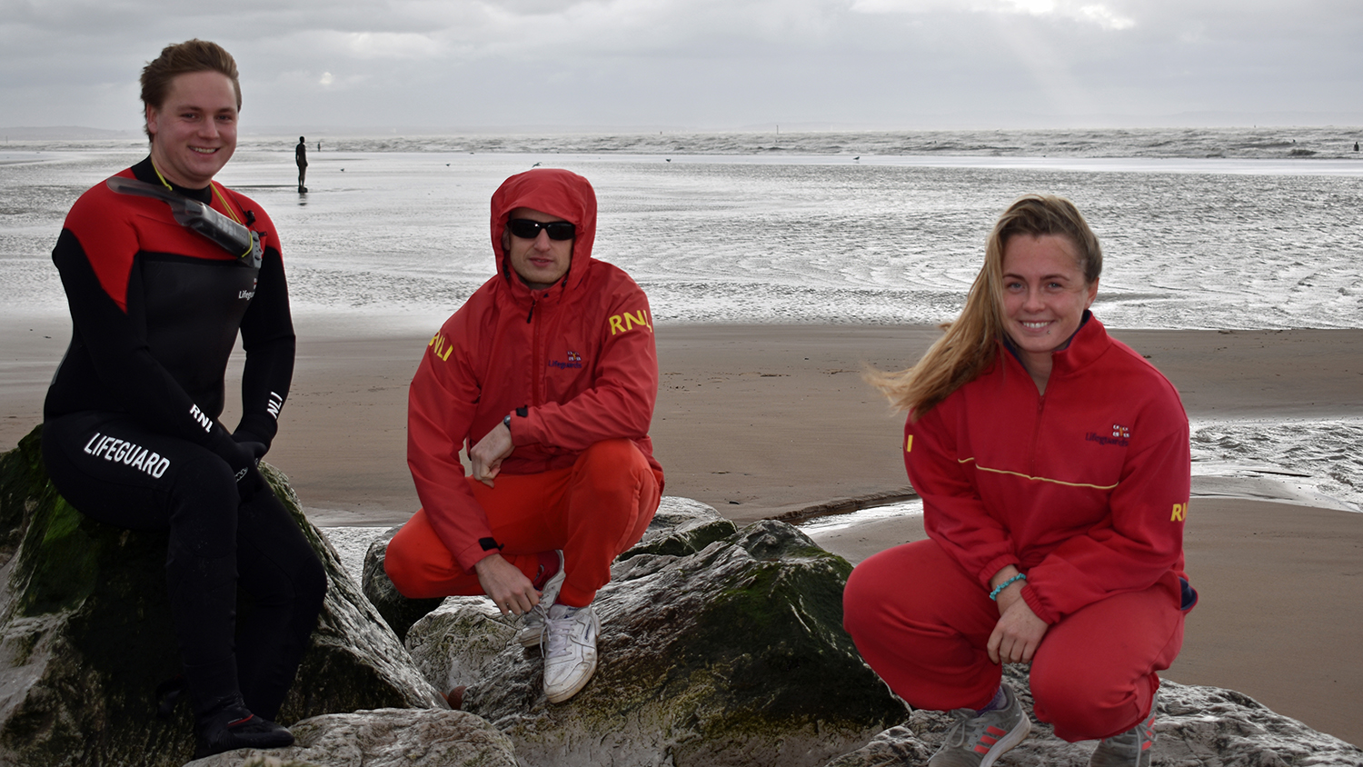 Crosby lifeguards keep watch over their beach on Christmas Day