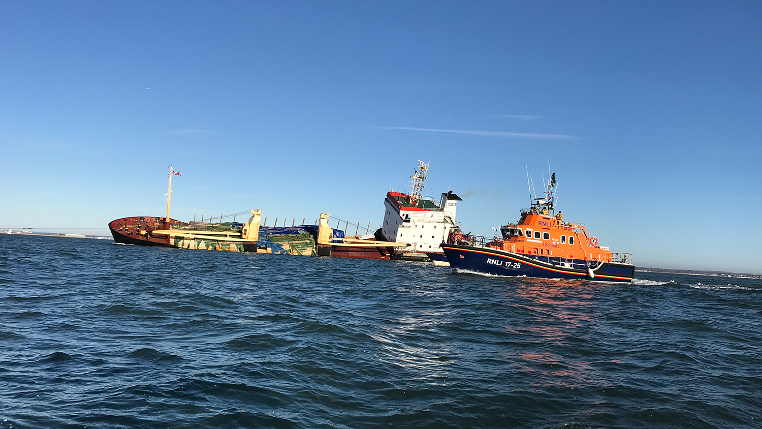 The crew at Yarmouth RNLI go to the aid of a cargo ship 