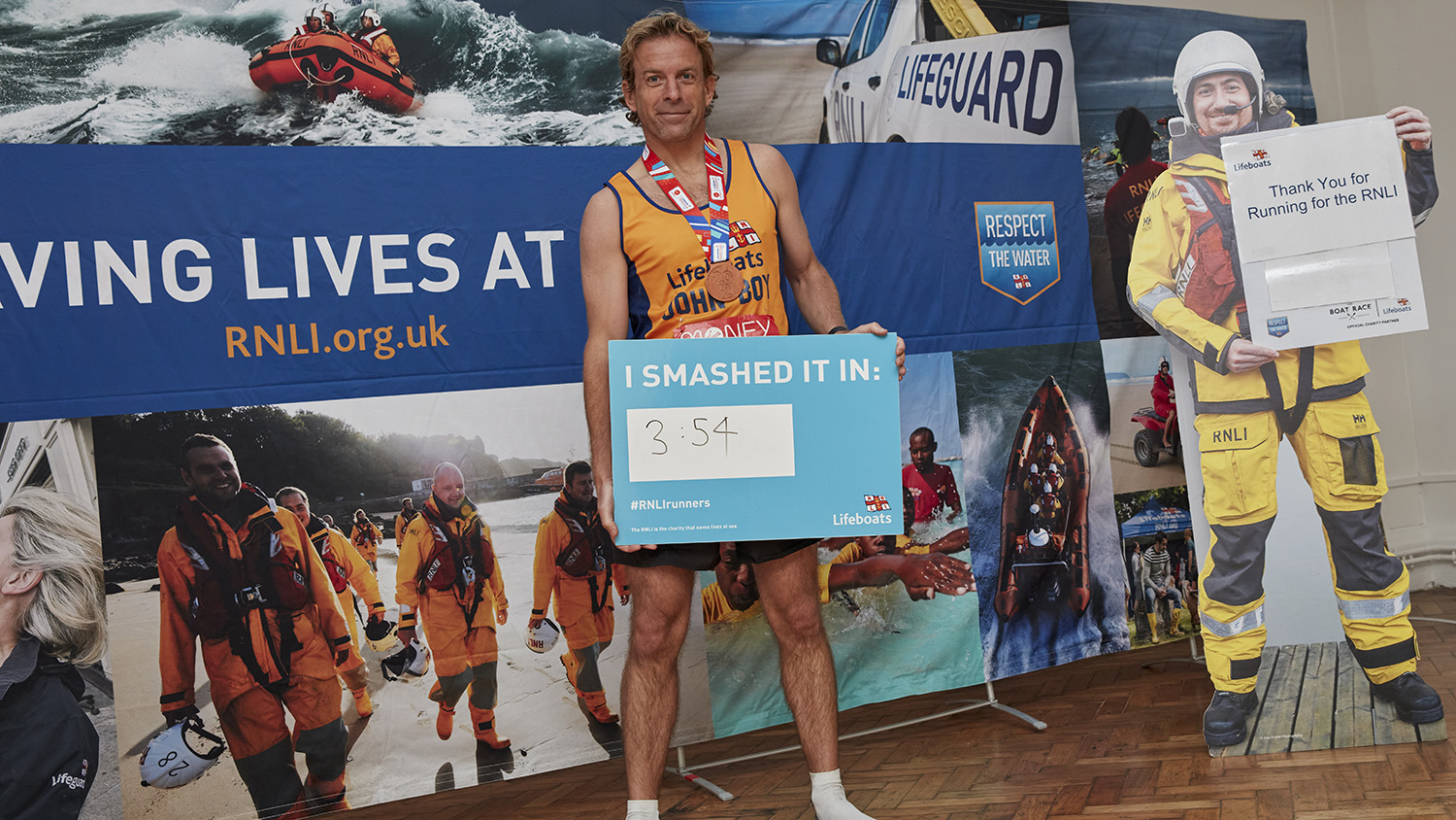 Eighteen months after his rescue, Jonathan ran the London Marathon to fundraise for the RNLI