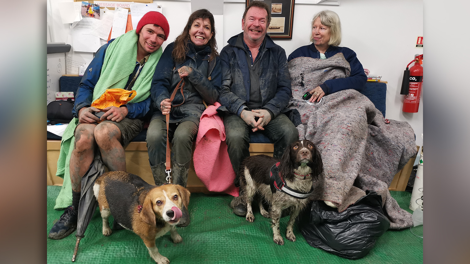 Harry, Beverley, Chris and Susie recovering at the lifeboat station