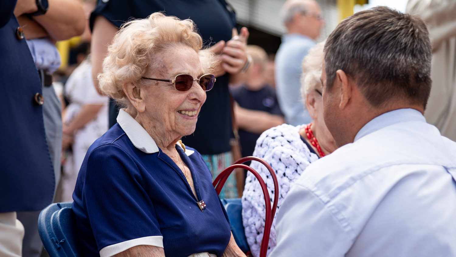 RNLI fundraiser Joan Webb at a bell-ringing ceremony in Poole