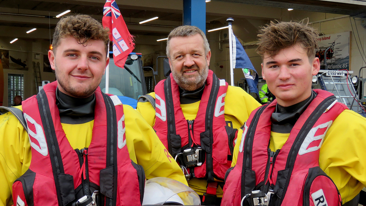 Hayling Island D class Crew Members (l–r) Lloyd Pepperell, Andrew Ferguson (helm), Jack Anson
