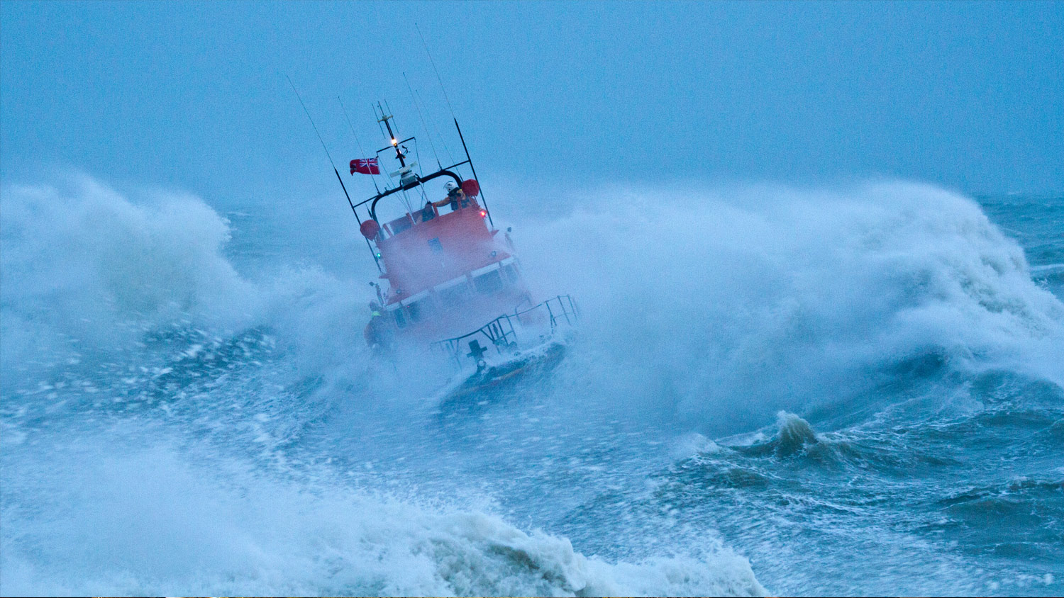 Severn class all-weather lifeboat in rough seas