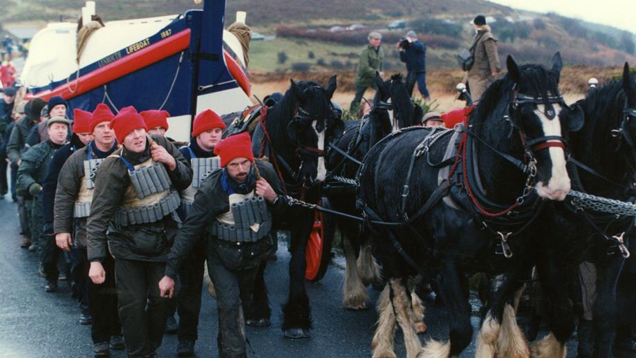 The 1999 re-enactment of the 1899 Lynmouth lifeboat launch at Porlock Weir