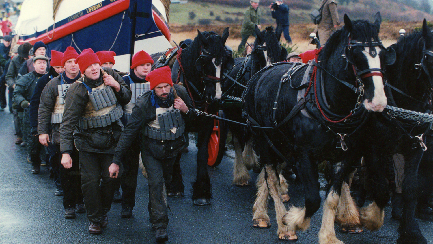 A re-enactment of the overland launch at Lynmouth where the lifeboat was hauled 13 miles overland