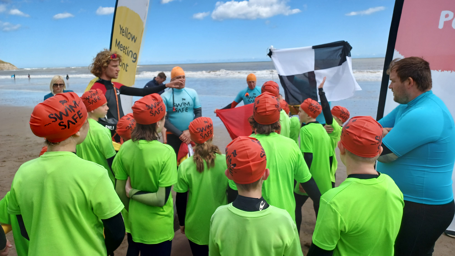 A Swim Safe session in progress at Scarborough’s North Bay with RNLI lifeguard and Swim England swimming instructors