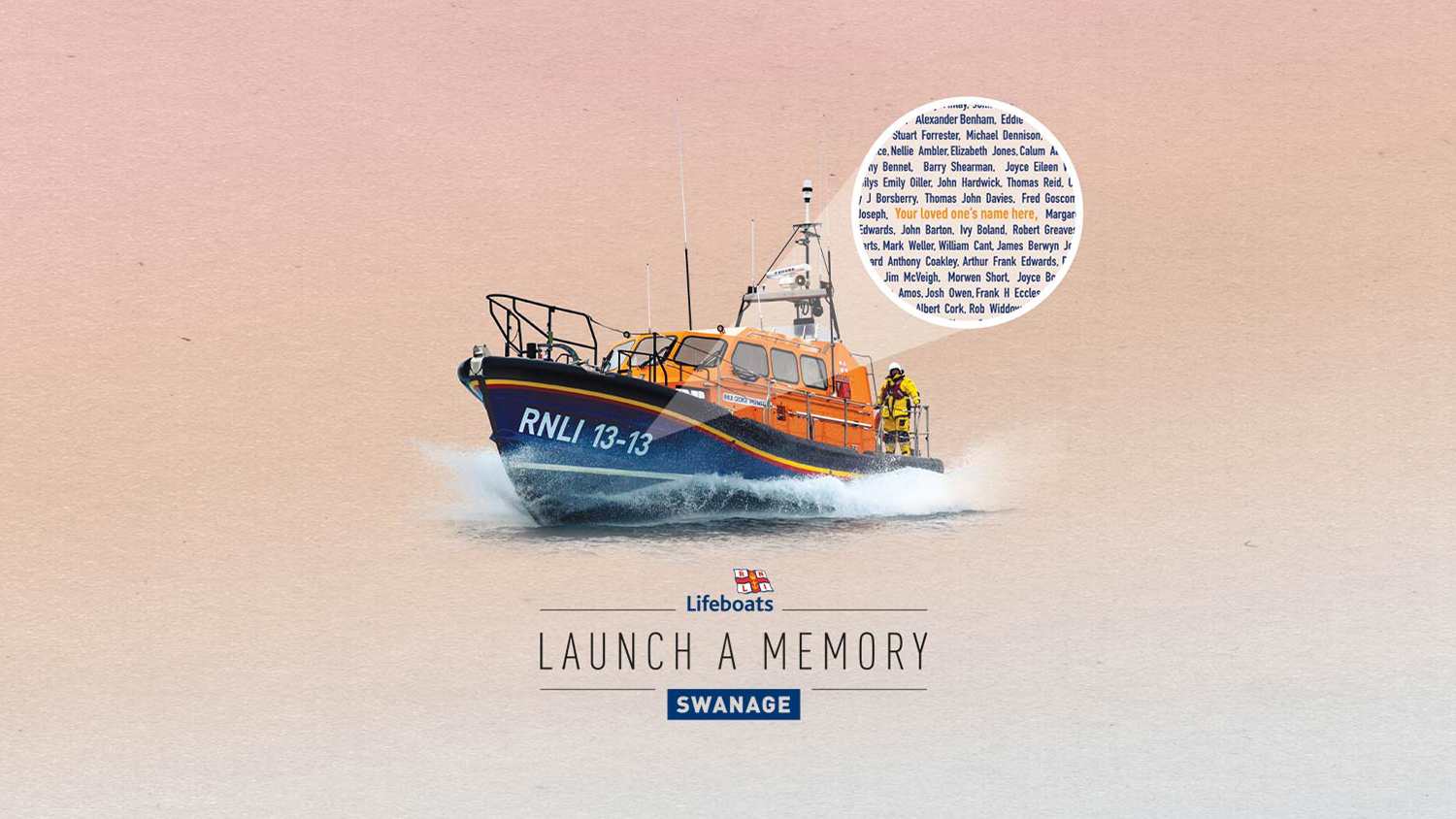 Swanage RNLI's Shannon class lifeboat, showing how the names of loved ones will make up letters and numbers on the boat's side. 