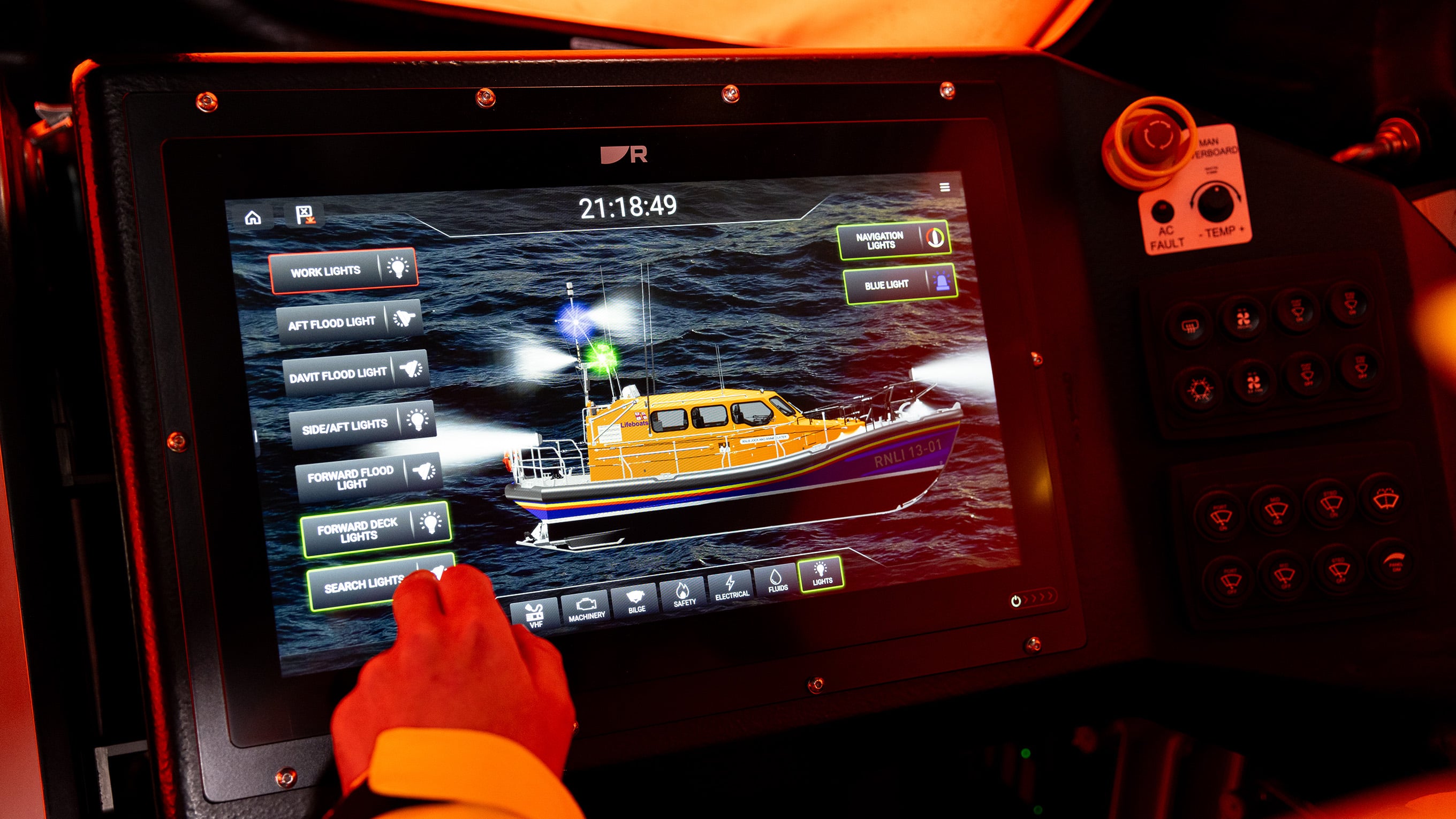 A close-up of the Teledyne Raymarine navigation system being used on the prototype Shannon class lifeboat. Photo: RNLI/Nathan Williams 