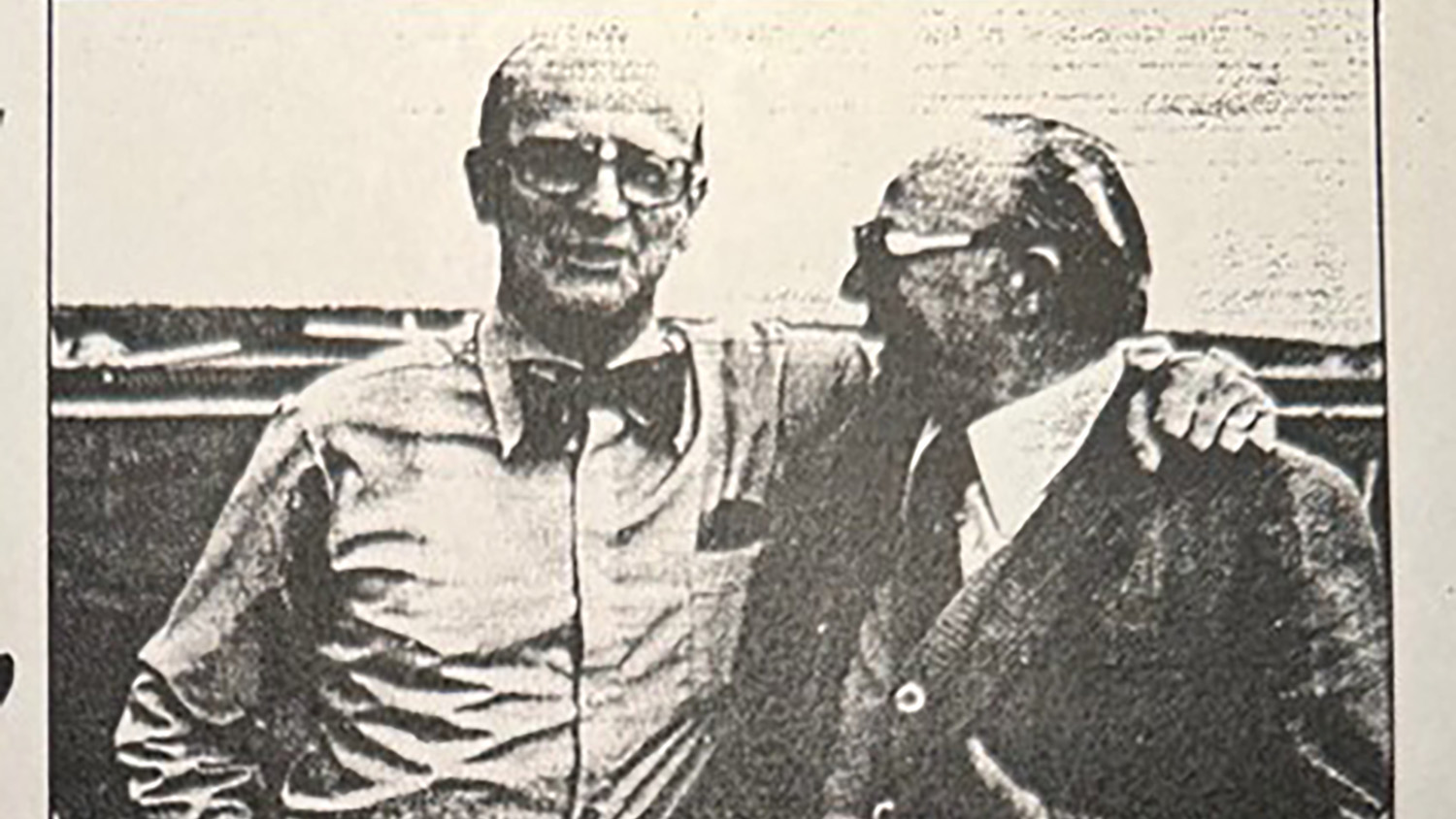 A photograph of Eugen with his arm around Bernhard in Whitby in 1979, from FlyPast Magazine.