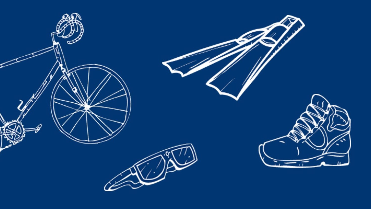 A selection of line drawn objects on a blue background representing fundraising.