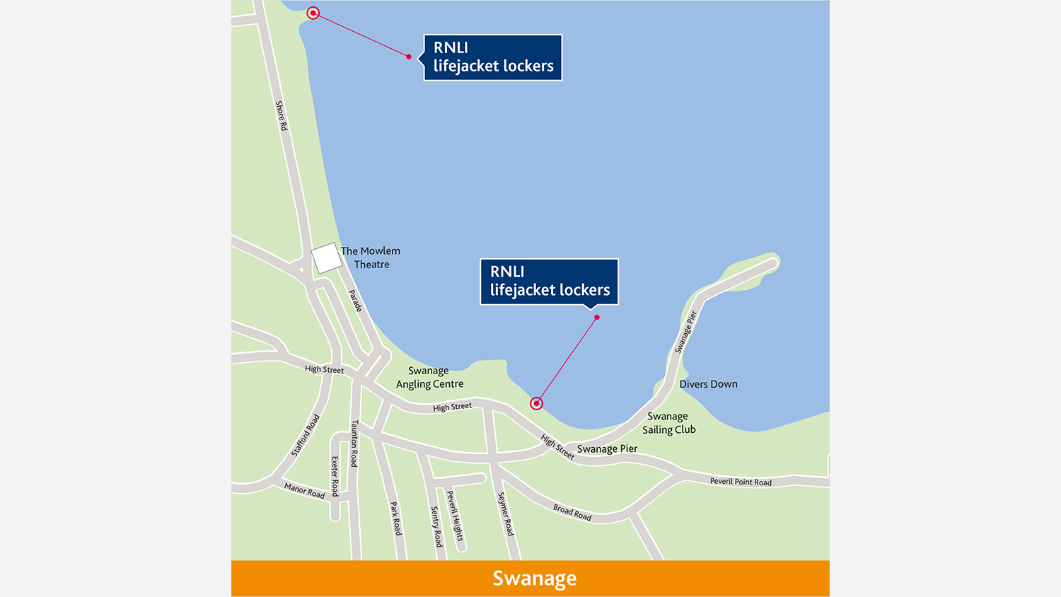 map of lifejacket lockers for Swanage