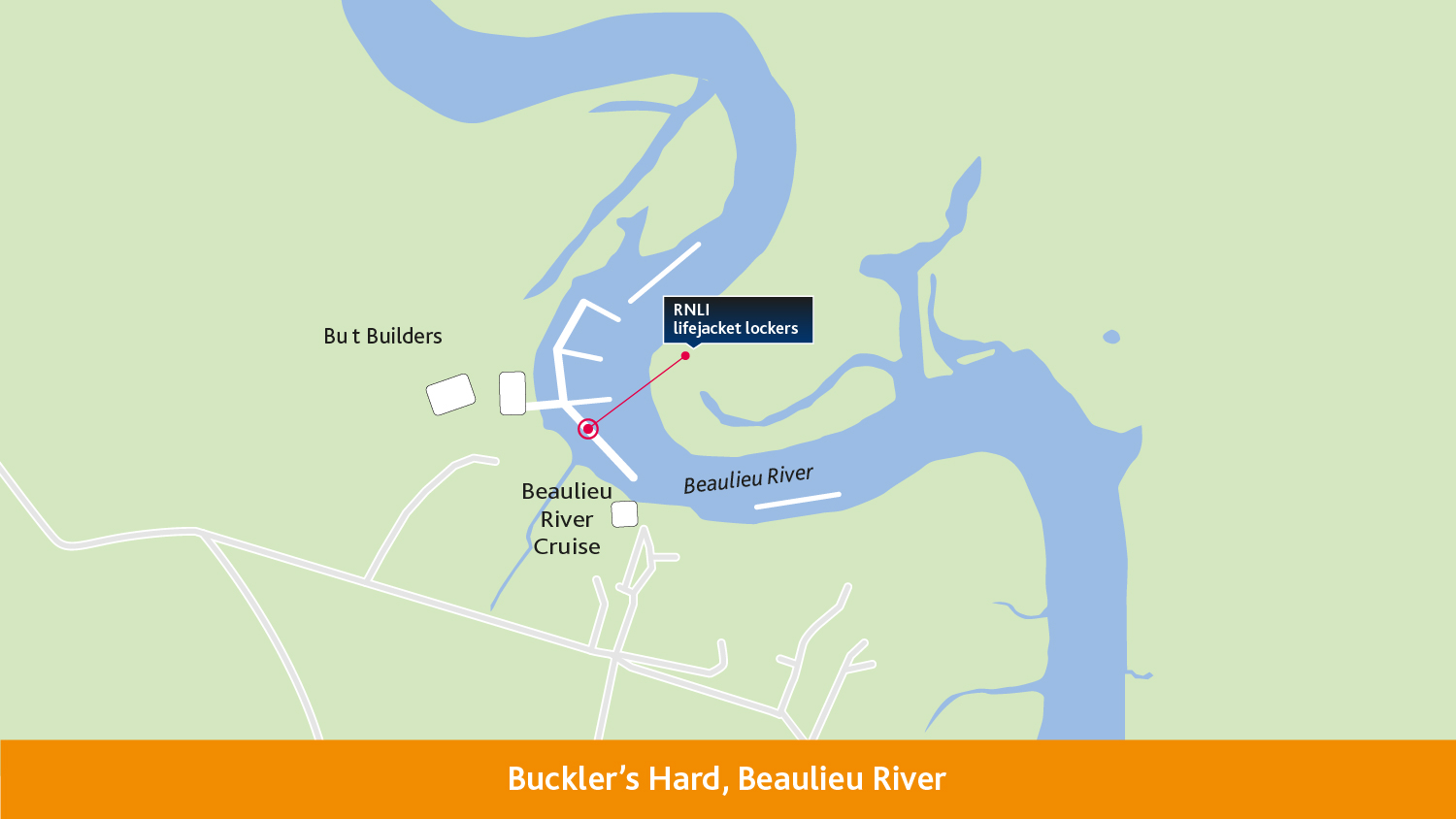 Map to show where the RNLI lifejacket locker is located at Buckler's Hard