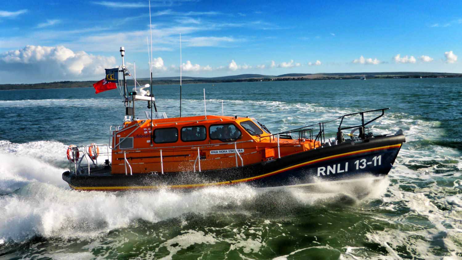 St Ives’ Shannon class lifeboat Nora Stachura during trials. 