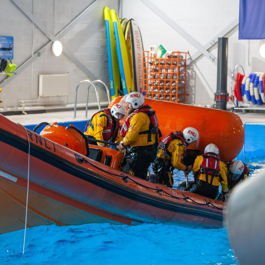 Crew emergency procedures and personal survival techniques training at RNLI college Poole. Photos are a mixture from crew from Wells RNLI Blyth RNLI Hunstanton RNLI Hartlepool RNLI that attended the RNLI college to complete their training